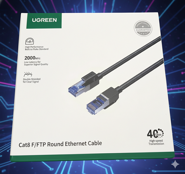 Cáp mạng Cat8 đúc sẵn bọc dù Ugreen 80431 - 2M, tốc độ 40Gbps, băng thông 2000MHz, truyền tín hiệu siêu ổn định